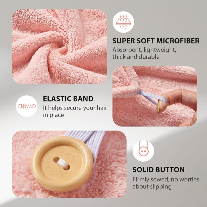 Women's beauty tool: Three microfiber hair towels for super-fast drying and smooth, frizz-free hair.