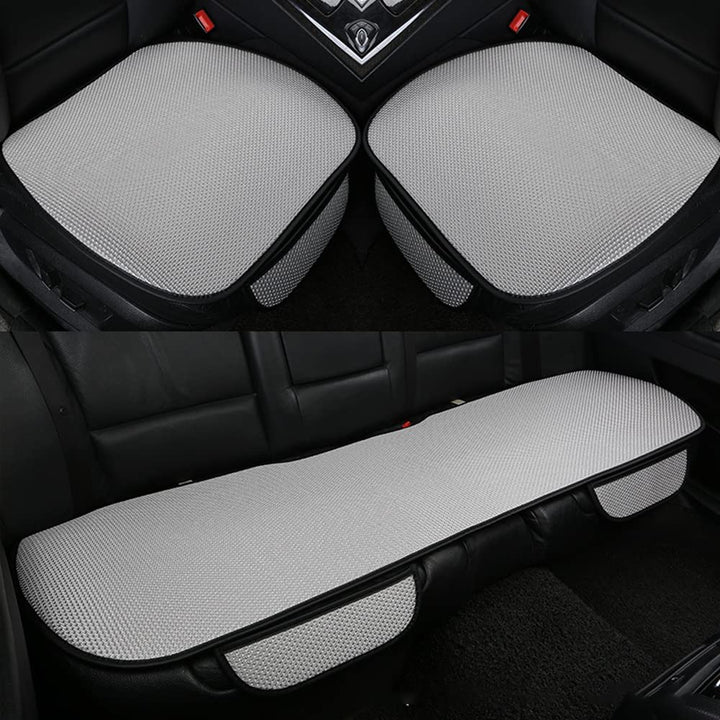 Breathable ice silk car seat covers, 3-piece anti-slip design with built-in massage for ultimate comfort & cooling.