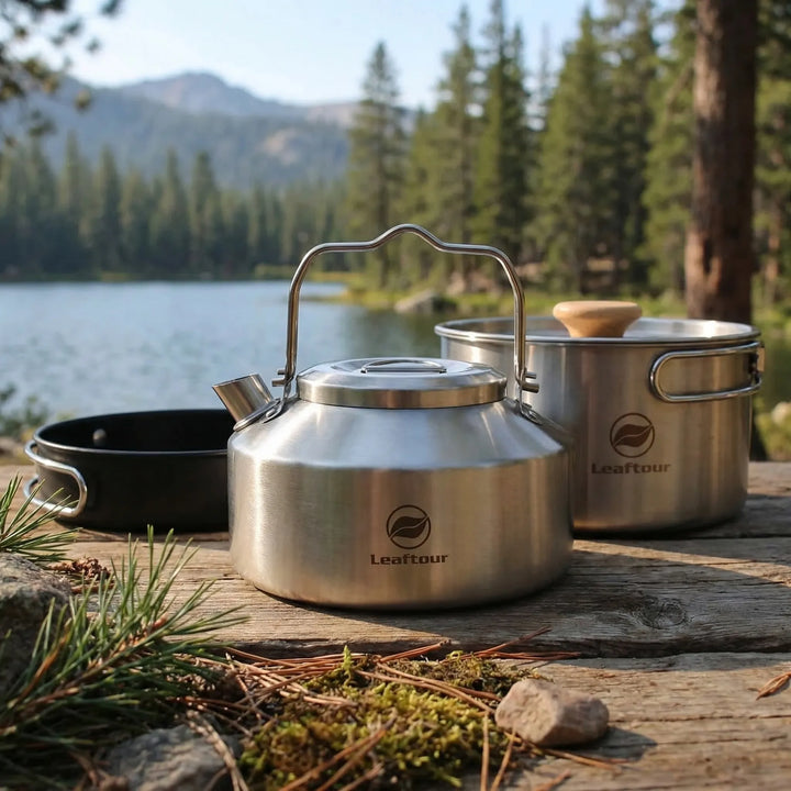 3-piece outdoor camping cookware set for hiking & backpacking, includes nonstick pot, pan, & lid. Portable & durable.