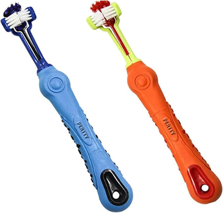 Specialized 3-sided pet toothbrush, great for dogs & cats. Essential for daily oral hygiene & tartar control.