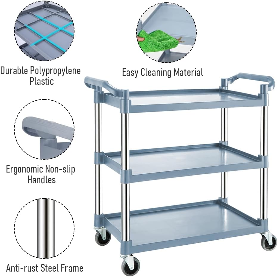 Close-up of a lockable wheel on the 3-Tier Service Trolley, highlighting its secure and mobile design