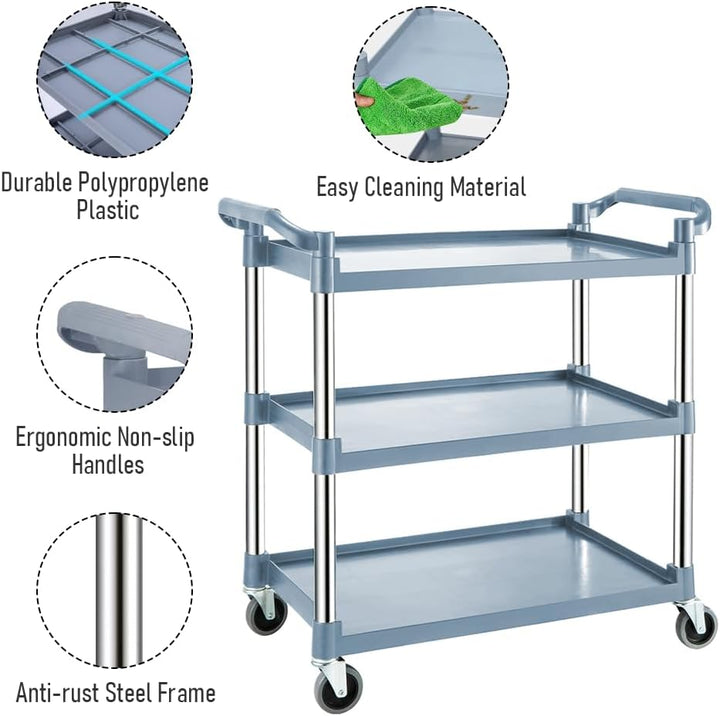 Close-up of a lockable wheel on the 3-Tier Service Trolley, highlighting its secure and mobile design