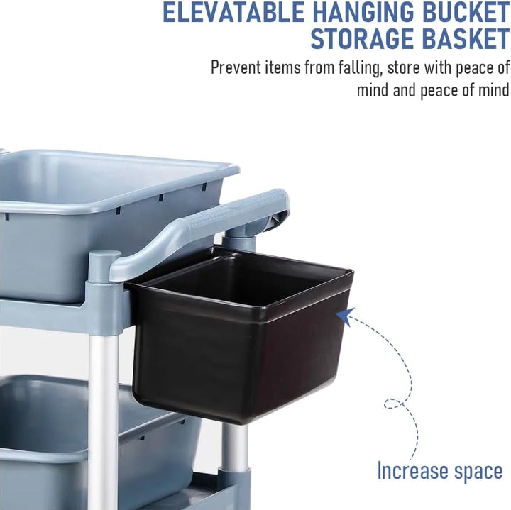 Full view of the ServePro 3-Tier Utility Cart, demonstrating its large capacity for various items