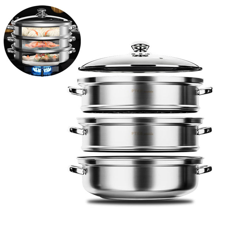 Prepare delicious, healthy food with this robust 3-tier stainless steel multi-cooker steamer.