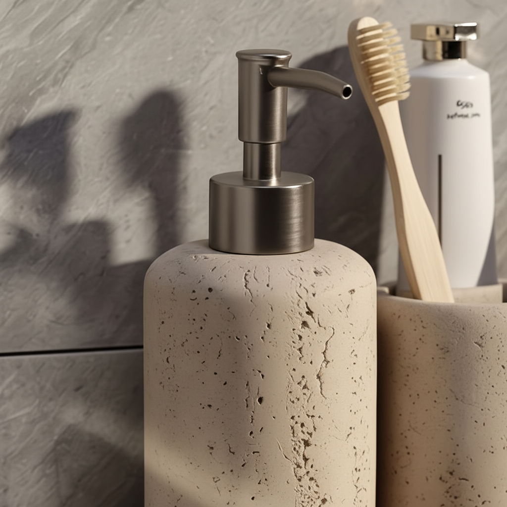 Unisex 300ml resin shampoo dispenser, marble look with durable stainless steel pump