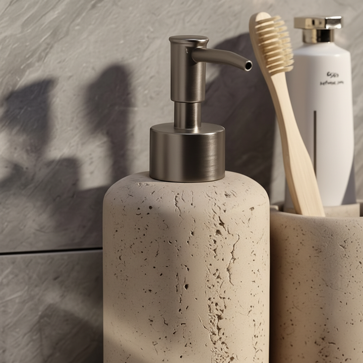 Unisex 300ml resin shampoo dispenser, marble look with durable stainless steel pump