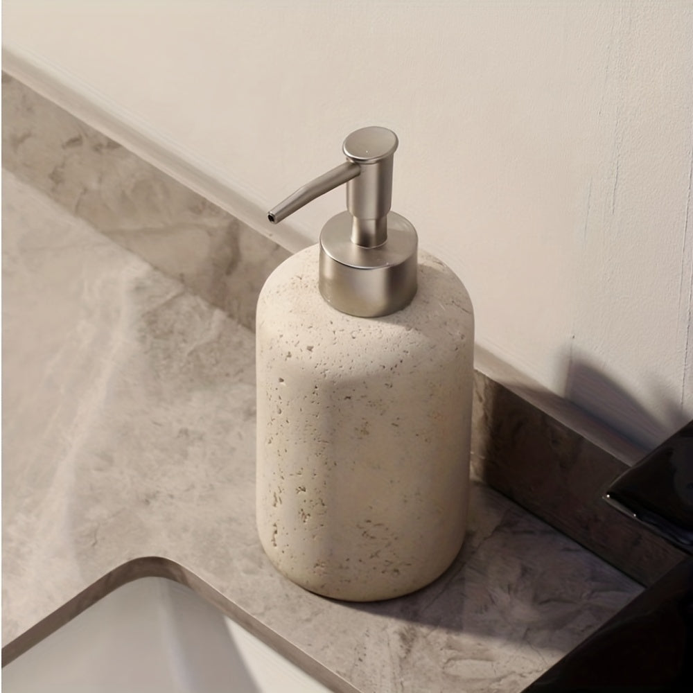 Modern 300ml Stonelette marble effect resin dispenser with stainless steel pump, bathroom accessory
