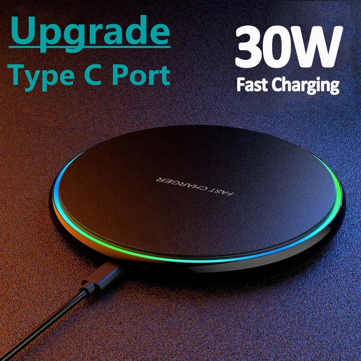 Unisex 30W Induction Charging Pad, fast wireless charger for smartphones, tech gadget accessory