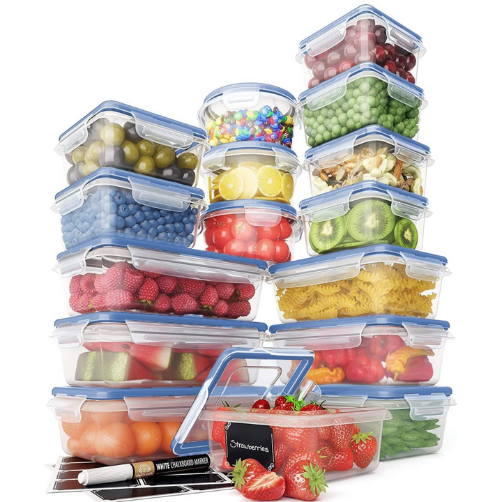 Airtight food storage containers, 32-piece set, keep food fresh, perfect for pantry & kitchen organization.