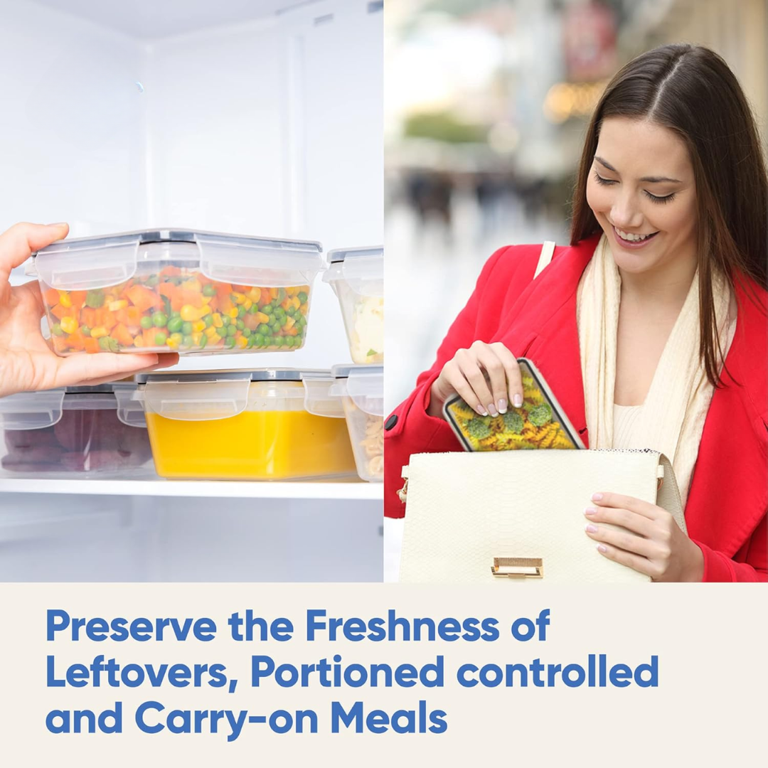 Space-saving 32-piece stackable airtight food storage containers for pantry and kitchen organization.