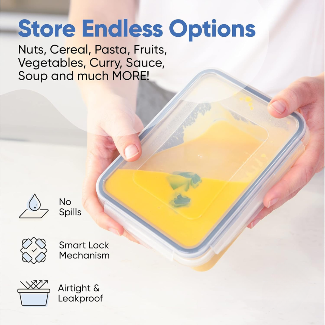 Assorted sizes of 32 airtight food storage containers, ideal for pantry, meal prep & kitchen organization.