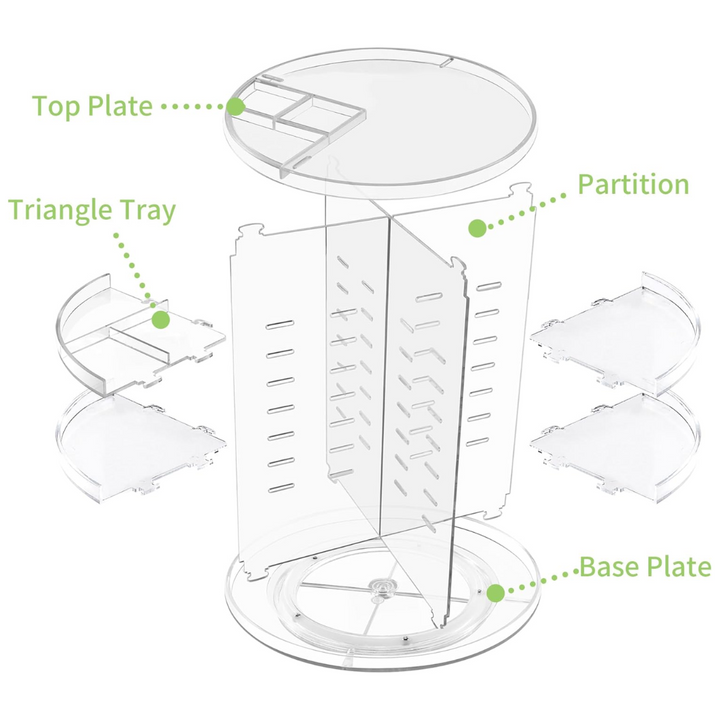 Bathroom countertop with a 360° rotating acrylic organizer for makeup and skincare