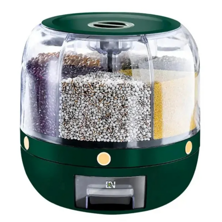 Elegant rotating dry food organizer for cereals, pasta, and beans, enhancing kitchen and pantry aesthetics.