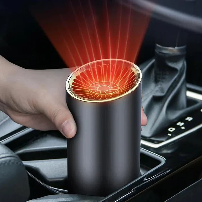 360° rotating portable car heater & cooler for fast vehicle heating, cooling, and window defogging. 12V automotive.