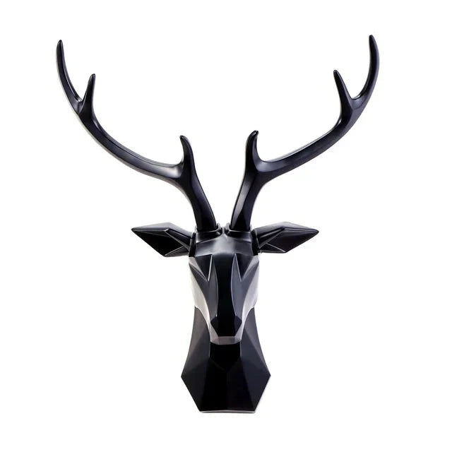 Resin deer head sculpture, detailed animal art for a striking wall accent in rustic or modern homes.