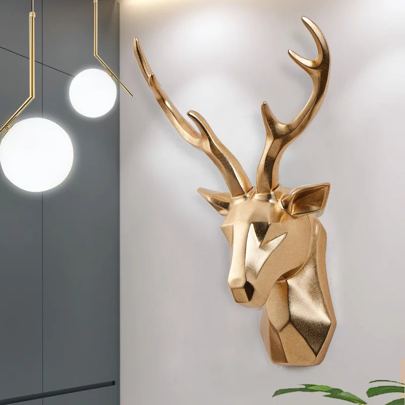Detailed animal art: 3D deer head sculpture, a captivating resin wall decor piece for any room.