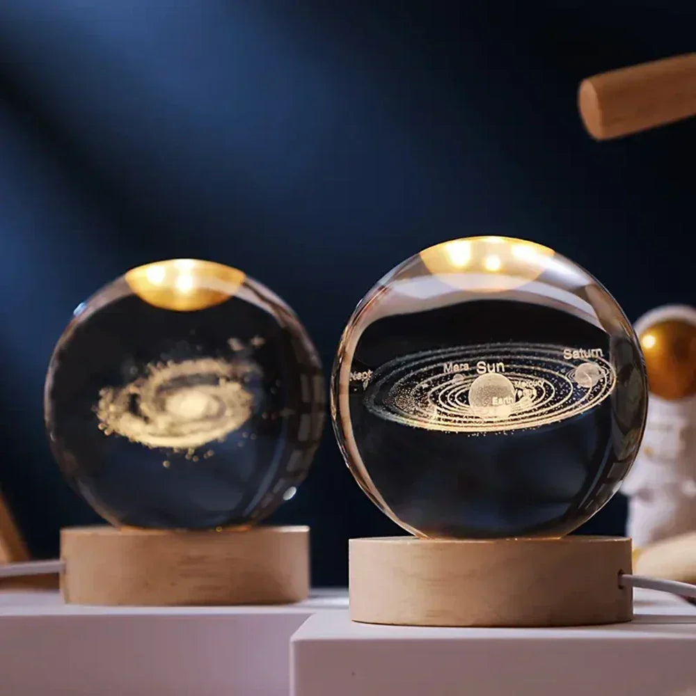 3D engraved crystal sphere night light, Celestia design, perfect for space-themed room decor, galaxy lamp