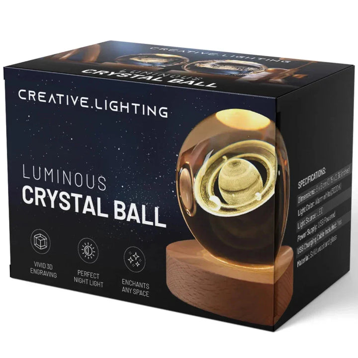 Illuminated 3D engraved crystal sphere night light, Celestia design, a magical piece of space decor