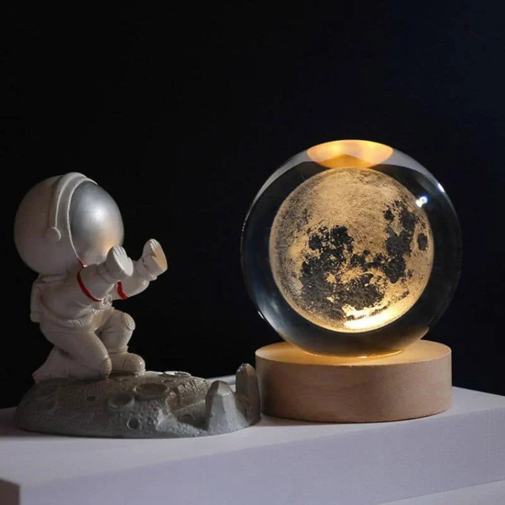 USB-powered crystal sphere night light with a detailed 3D Celestia engraving, ideal home lighting