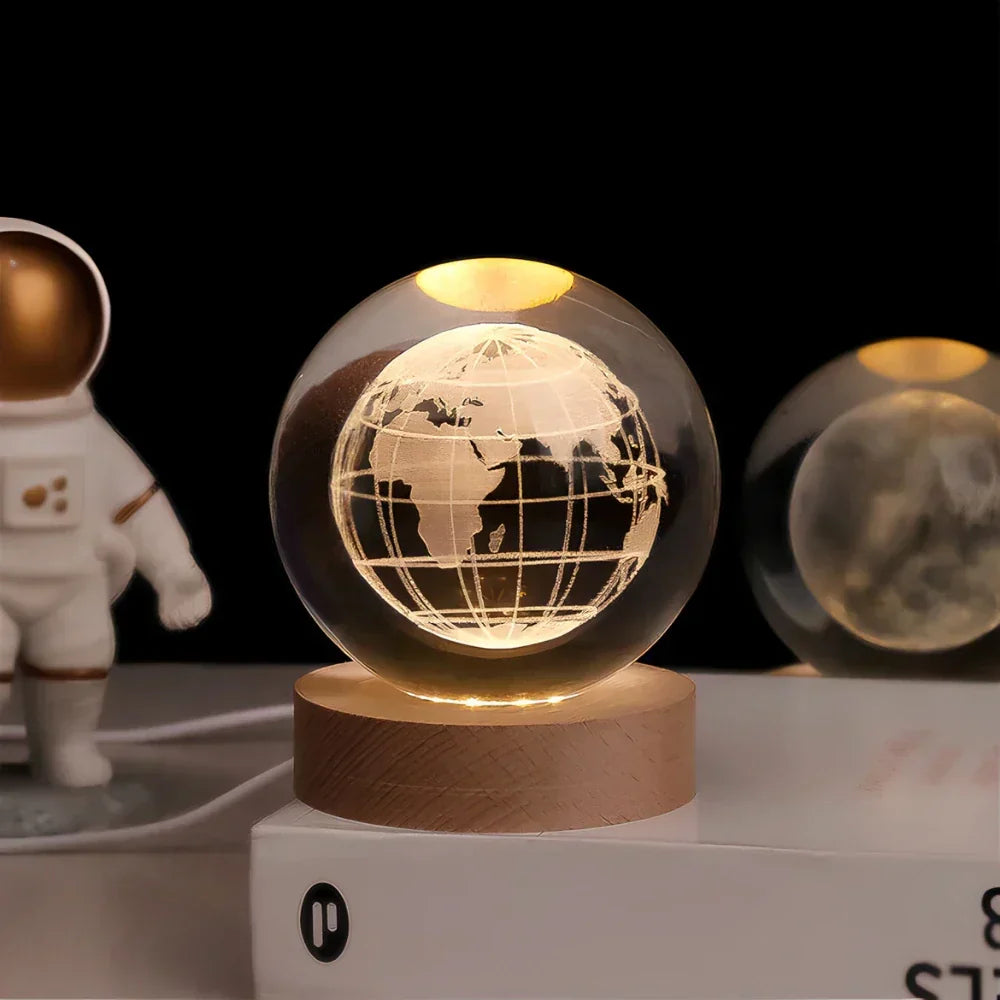Captivating 3D engraved crystal sphere night light, Celestia galaxy lamp providing a soothing ambiance