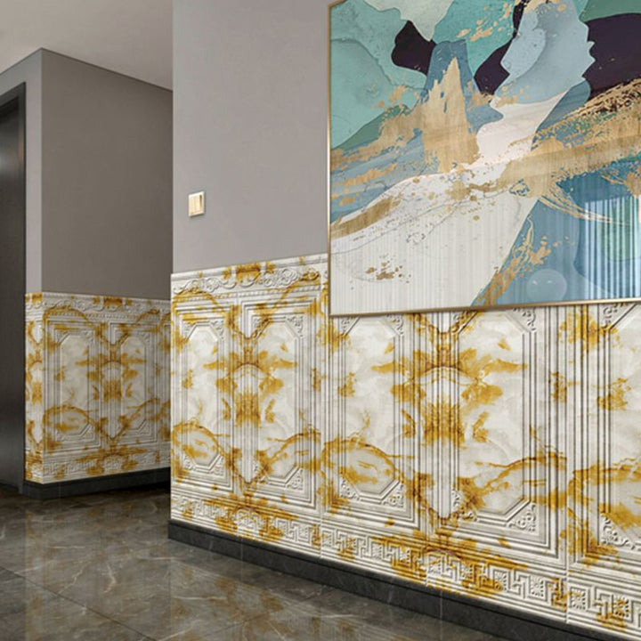 Decorative 3D textured vinyl panels, peel & stick for fast, damage-free wall transformation.