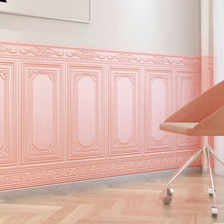 Contemporary 3D peel & stick vinyl panels, textured, adding depth to any room decor.