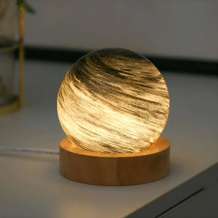 Detailed 3D Planet Lamp (CosmoSphere) on a wooden stand, perfect celestial gift or cosmic decor accent.