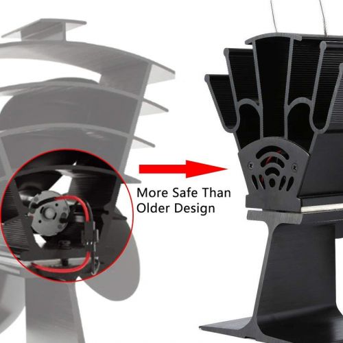 Compact black 4-blade thermal fireplace fan, powered by heat from your wood stove to circulate warmth silently.