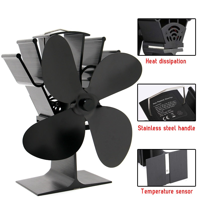 Energy-efficient heat powered fan for fireplaces & wood stoves. An eco-friendly stove accessory for silent home warming.