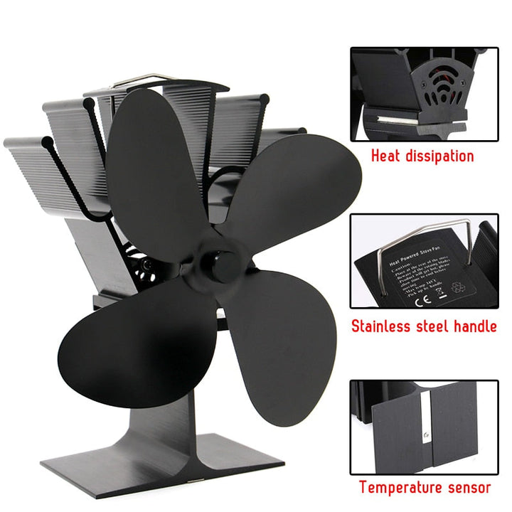 Energy-efficient heat powered fan for fireplaces & wood stoves. An eco-friendly stove accessory for silent home warming.