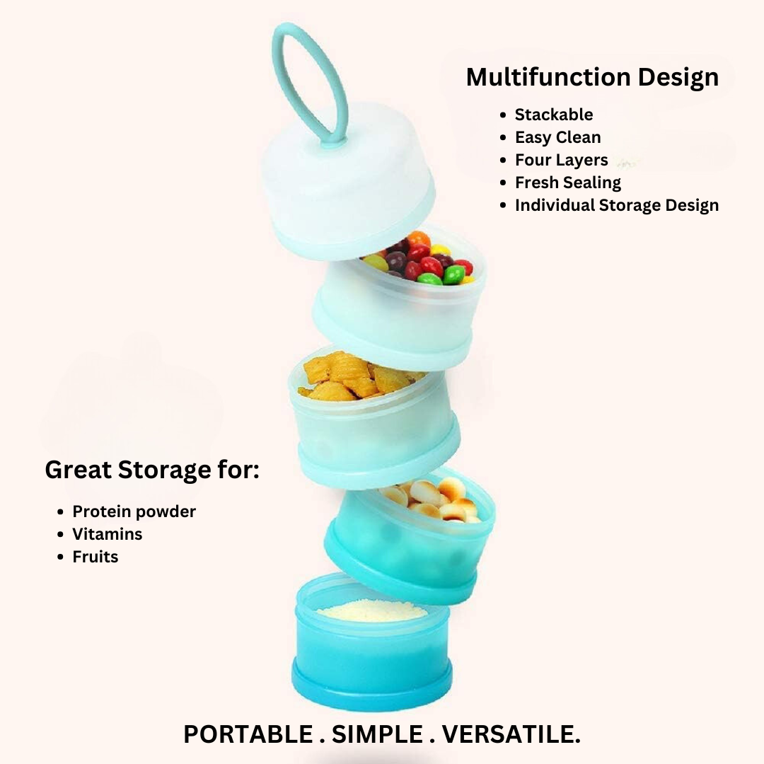 Blue & pink 4-compartment stackable containers for healthy meal prep & portion control food storage.
