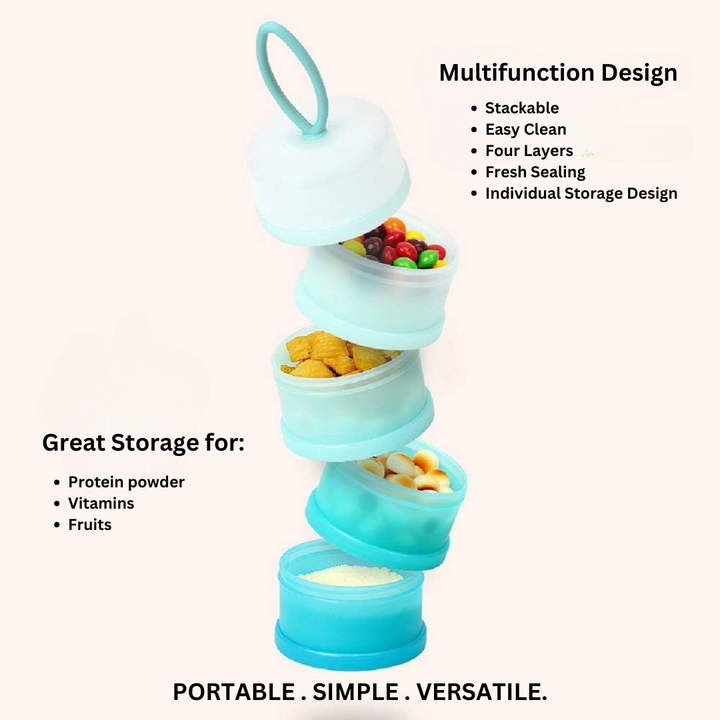 Blue & pink 4-compartment stackable containers for healthy meal prep & portion control food storage.