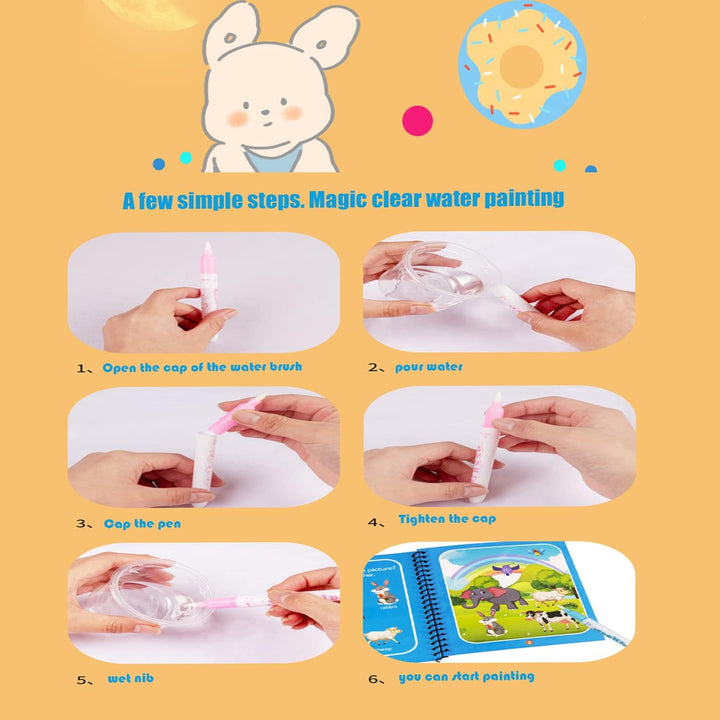 Gift for kids: 4-pack AquaColor reusable water painting books, a mess-free activity for toddlers & preschoolers.