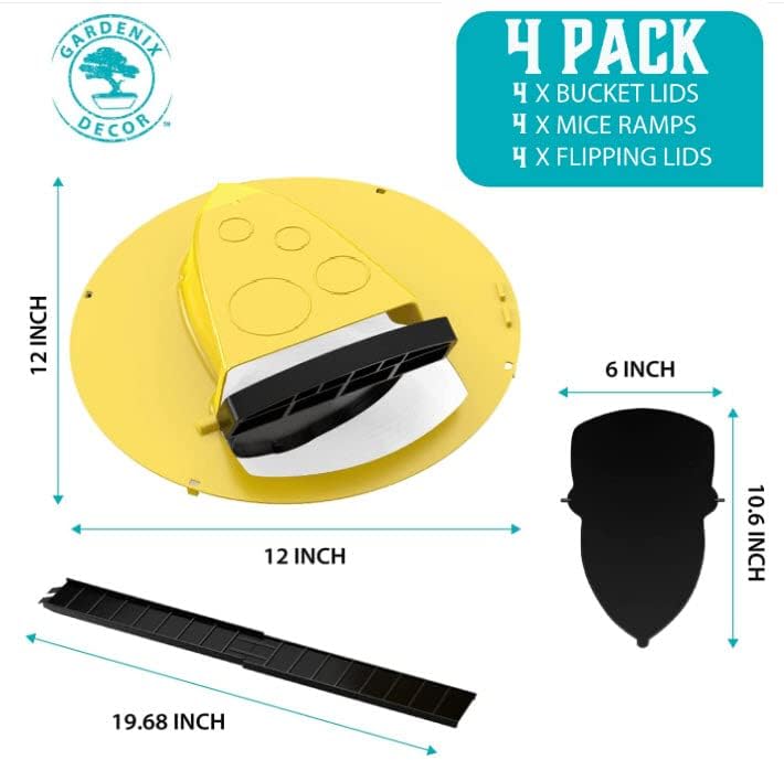 Efficient 4-pack bucket lid mouse trap, automatic & reusable for rodent and rat control. Home pest defense.
