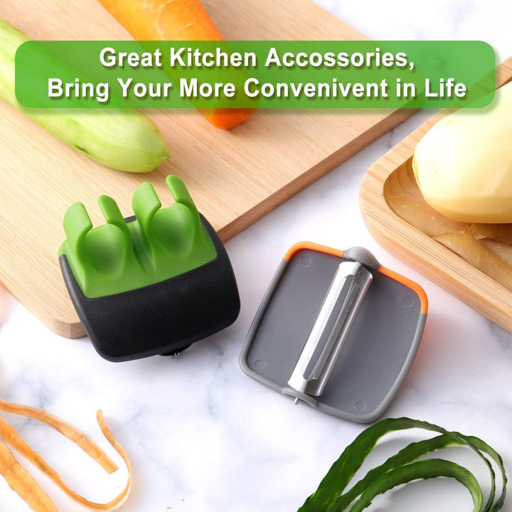 Various colorful finger vegetable peelers from a 4-piece set, ideal for fast and safe food prep