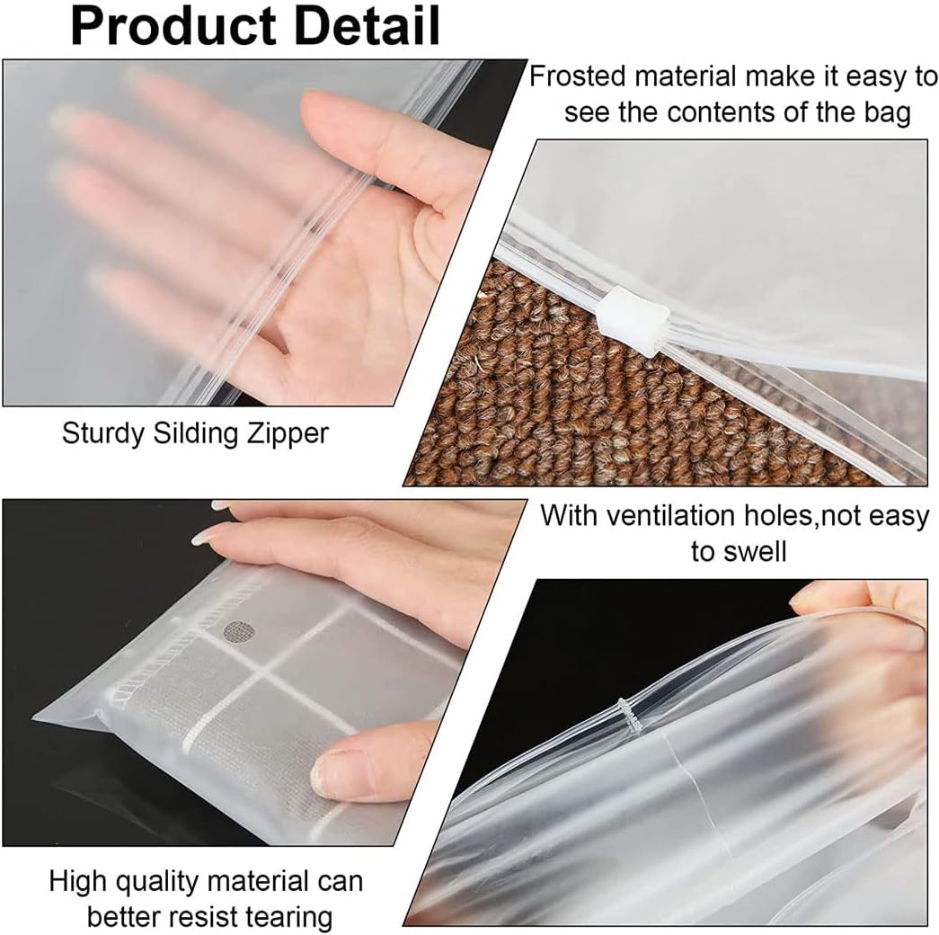 Waterproof frosted travel packing bags, 40 count, for clothing organization