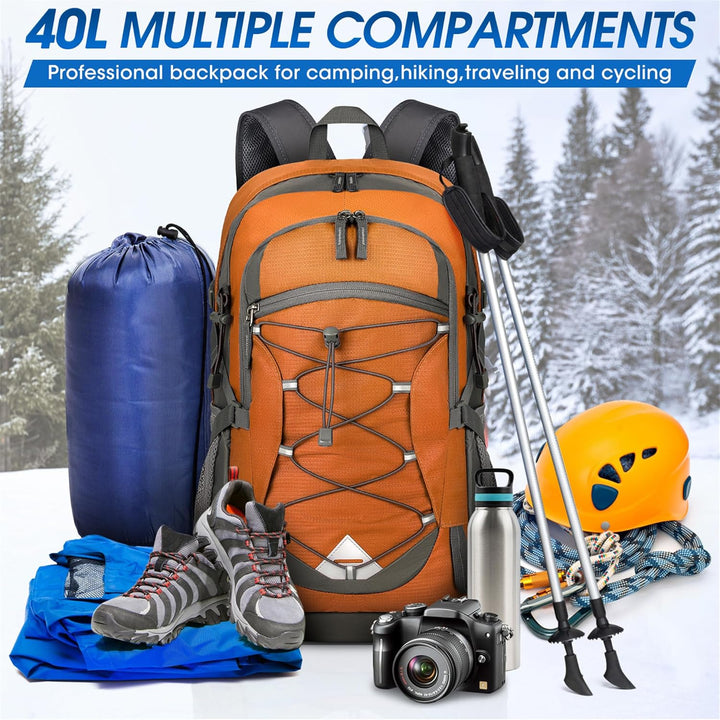 40L waterproof backpack zipper detail, highlighting its weather-resistant and durable construction