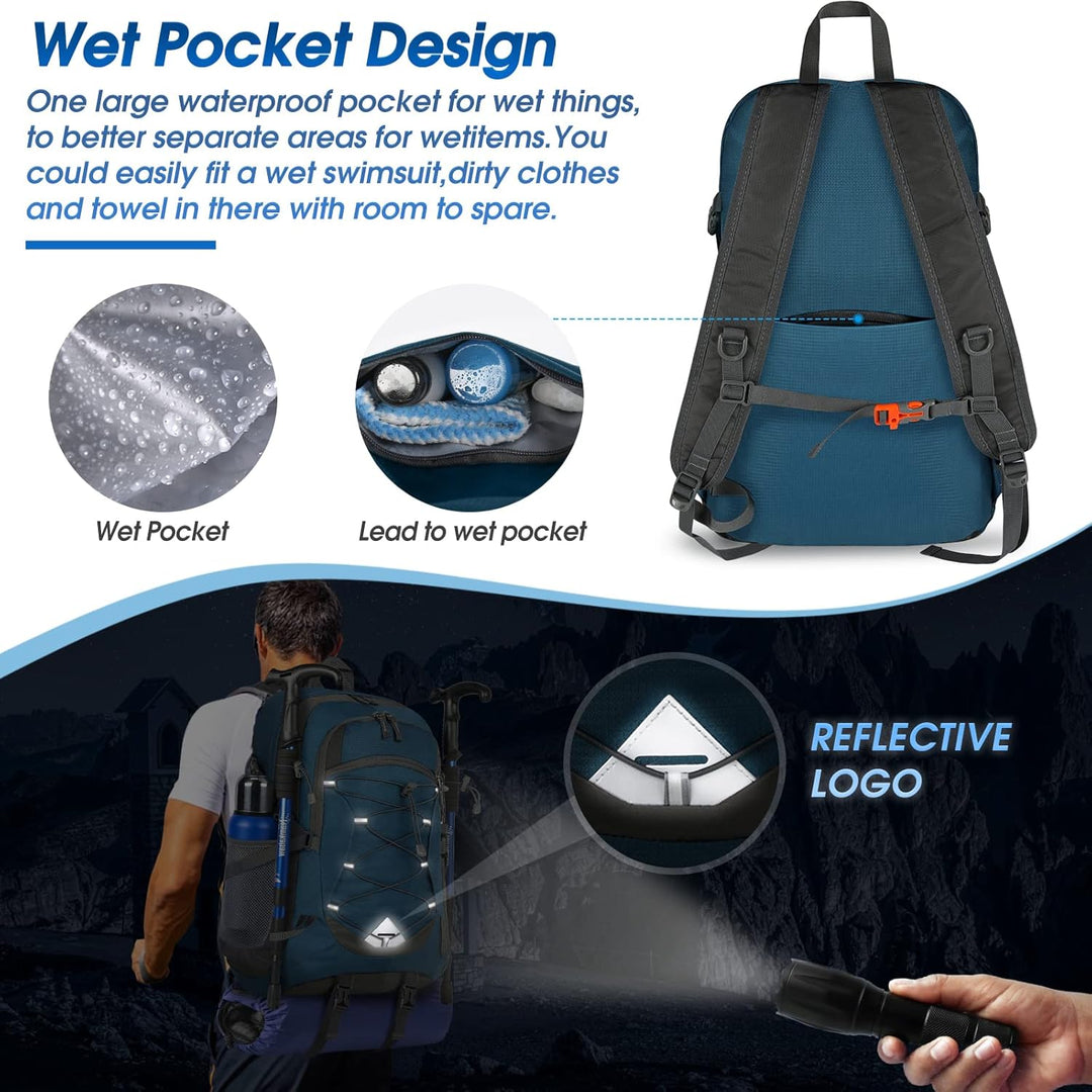 Empty 40L lightweight hiking backpack, showing interior space for travel and camping essentials