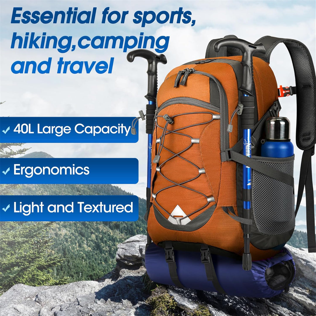 40L waterproof backpack in an open field, ready for outdoor adventures and trekking