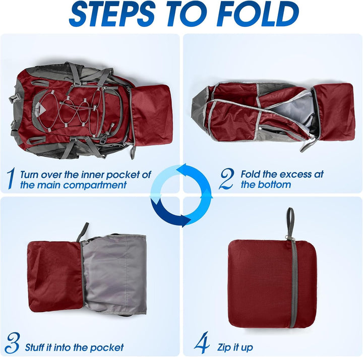40L waterproof travel backpack on a rocky path, indicating its durability for rugged terrain