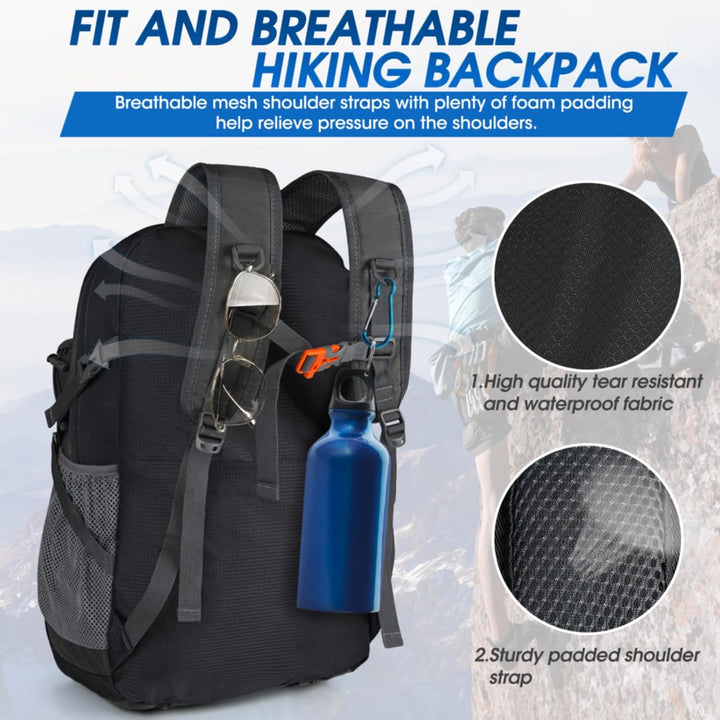 Close-up of the waterproof material texture of a 40L hiking and trekking backpack