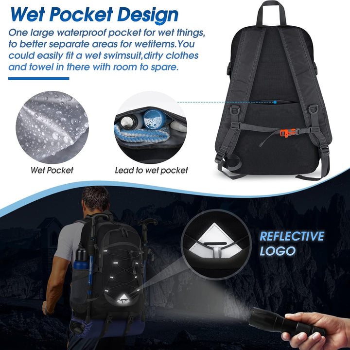 Two 40L waterproof hiking backpacks, side by side, emphasizing the 1+1 FREE offer for adventurers