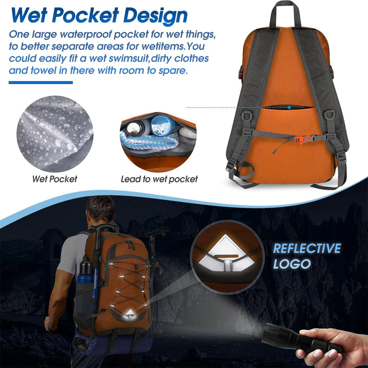 Adventure-ready 40L waterproof trekking backpack, showcasing its robust and lightweight build