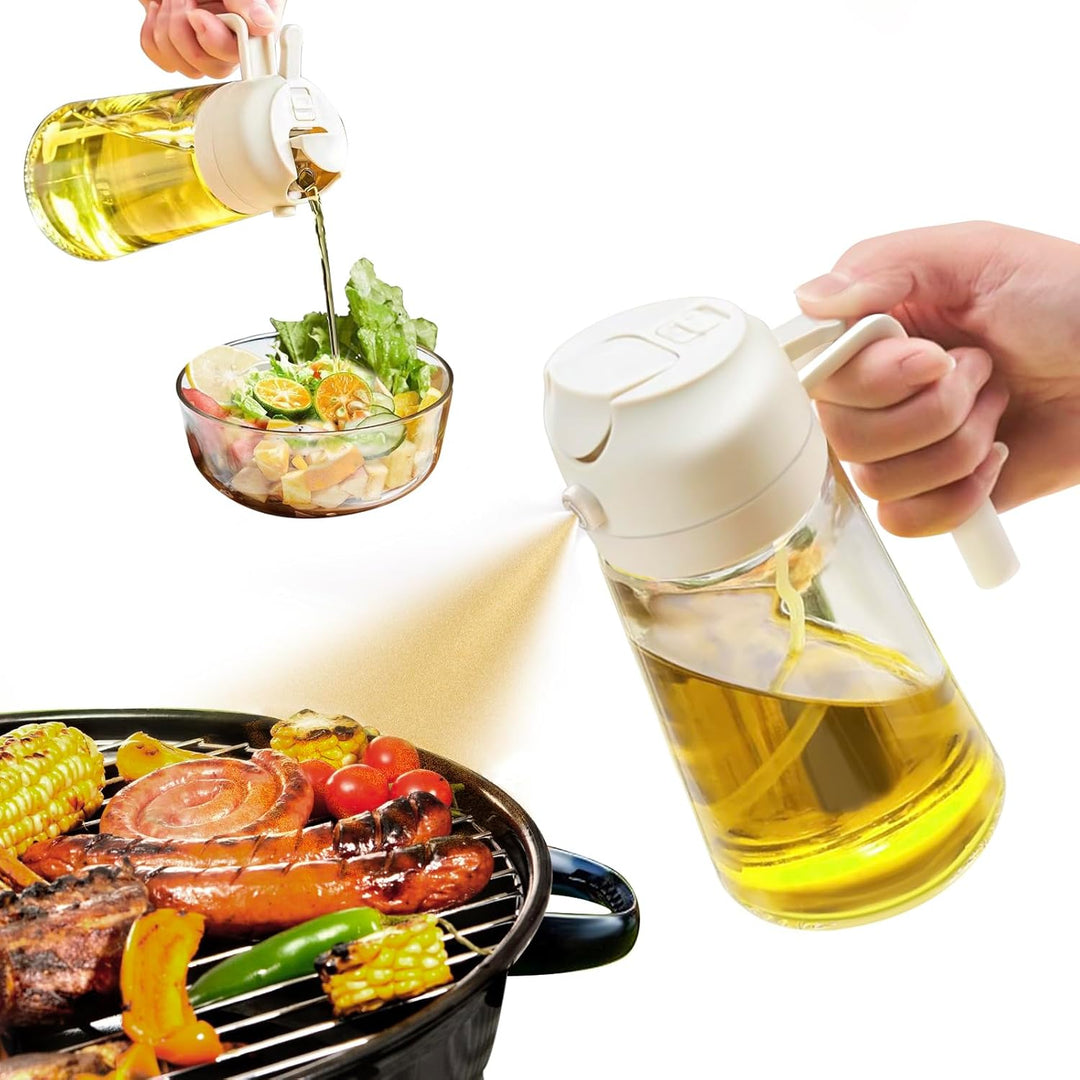 Glass oil mister with stainless steel pump, 470ml, for kitchen cooking and healthy meal prep