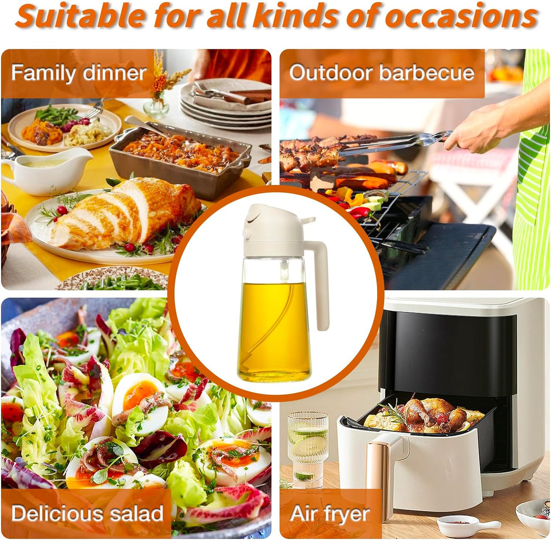 Kitchen oil spray bottle 470ml, clear glass, for precise control of olive oil and vinegar