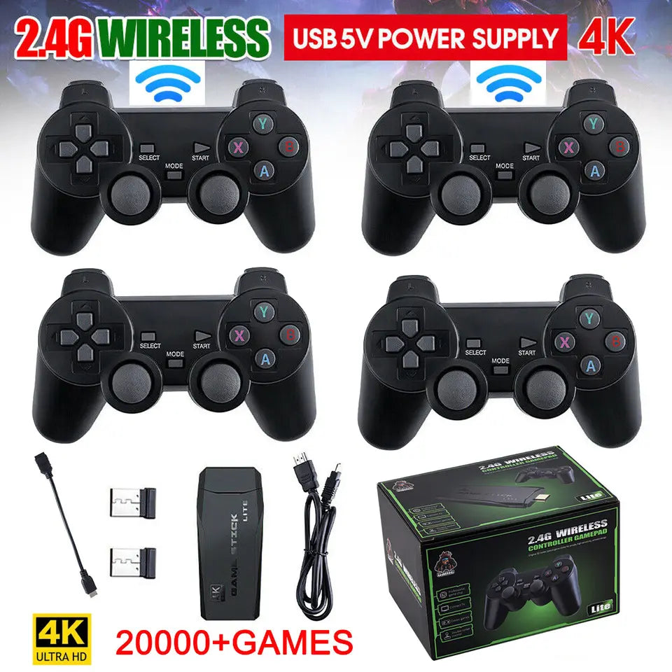 Multiplayer retro game console with 2 wireless gamepads, offering thousands of classic games on your 4K TV.