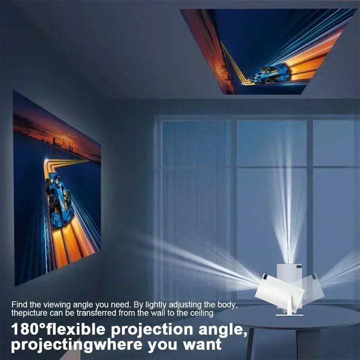Portable smart 4K projector, perfect for immersive home theater, gaming, and outdoor movie fun.