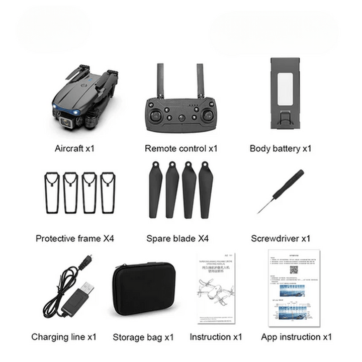 Smart 4K UHD camera drone with bright LED lights, safe for long flight aerial photography.