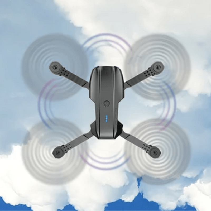 Underside view of a smart 4K camera drone, ready for impressive aerial photography missions.