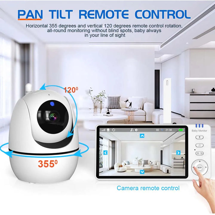 HD video baby monitor with 5-inch display, PTZ camera and two-way audio for nursery